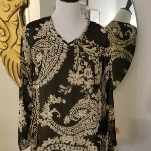 Susan Graver Chiffon Printed Blouse w/Tank BLACK 4